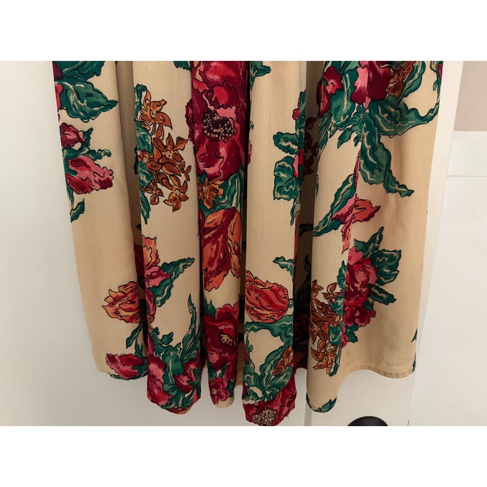 Carol Little Vintage Floral Maxi Skirt Red Green Cream Crepe Made in USA Size 12 - Picture 8 of 13